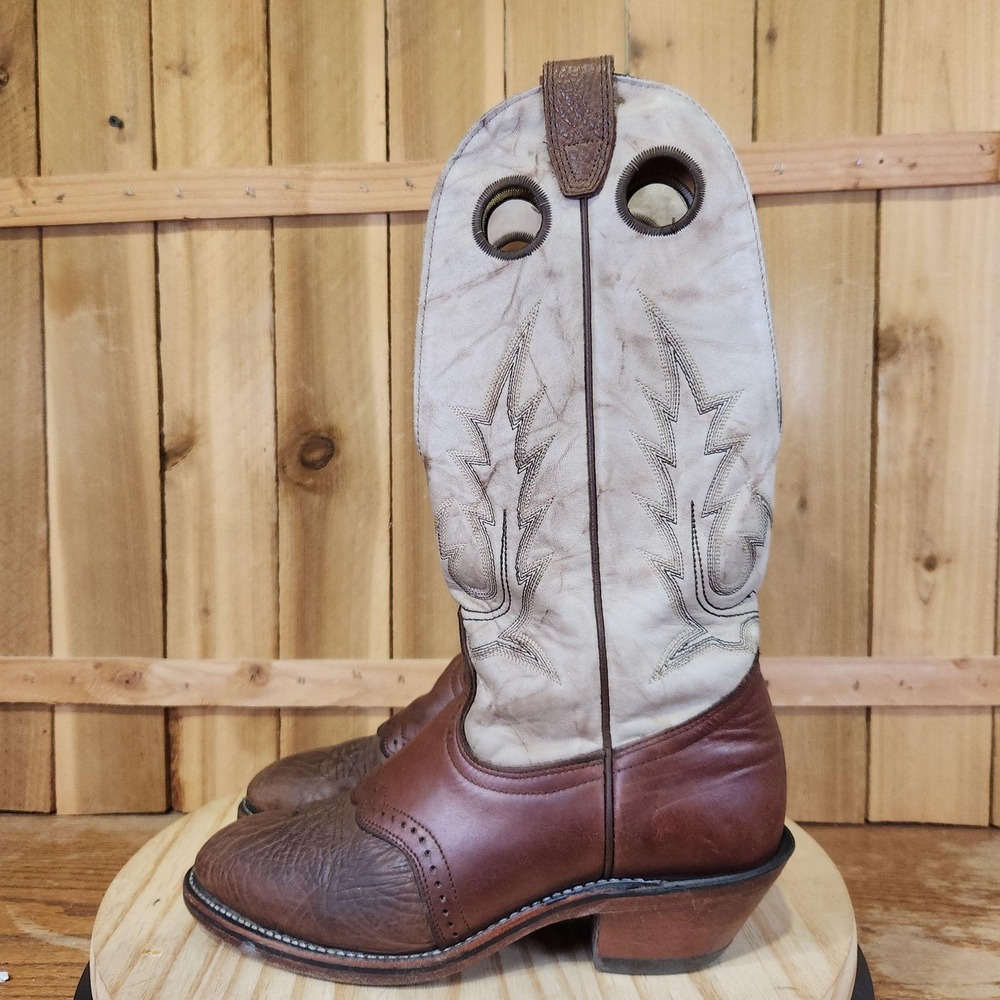 Boulet Buckaroo Boots Mens 8.5 C Brown Cognac Bullhide Leather Western Cowboy